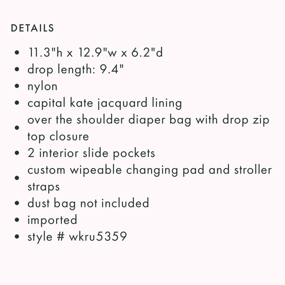 NWT Kate Spade Margareta baby bag - Picture 13 of 13